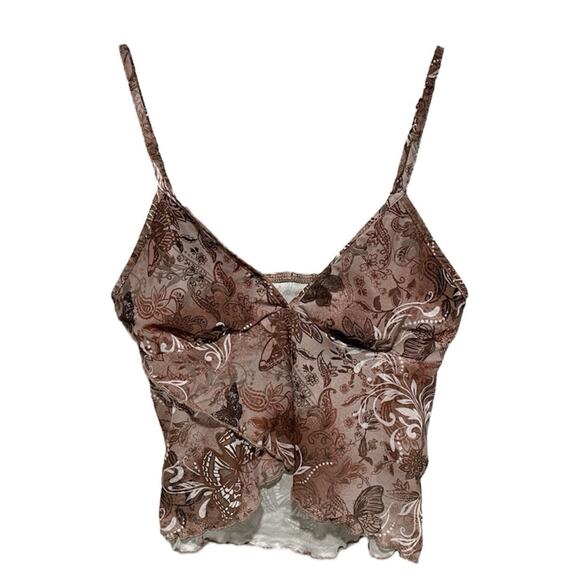 Y2K Sheer Fairy Babydoll Tank SIze Small Brown Mesh Butterfly Lightweight Boho - Picture 1 of 4